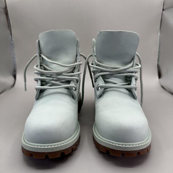 Timberland Boots Big Kids Size 3.5 Mint Green 6 Inch Premium Leather Lug Sole - Picture 4 of 10